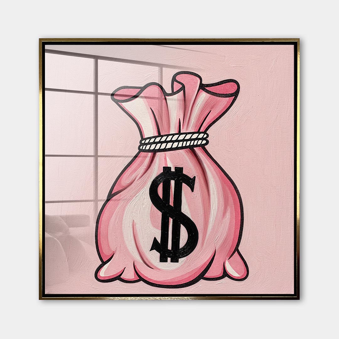 Obraz Pink Bag – Szkło akrylowe – Złota rama – Huephant