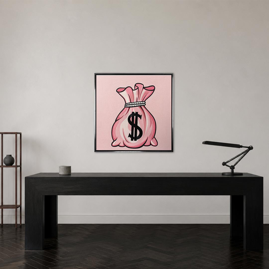 Obraz Pink Bag – srebrna rama – aranżacja we wnętrzu – Huephant
