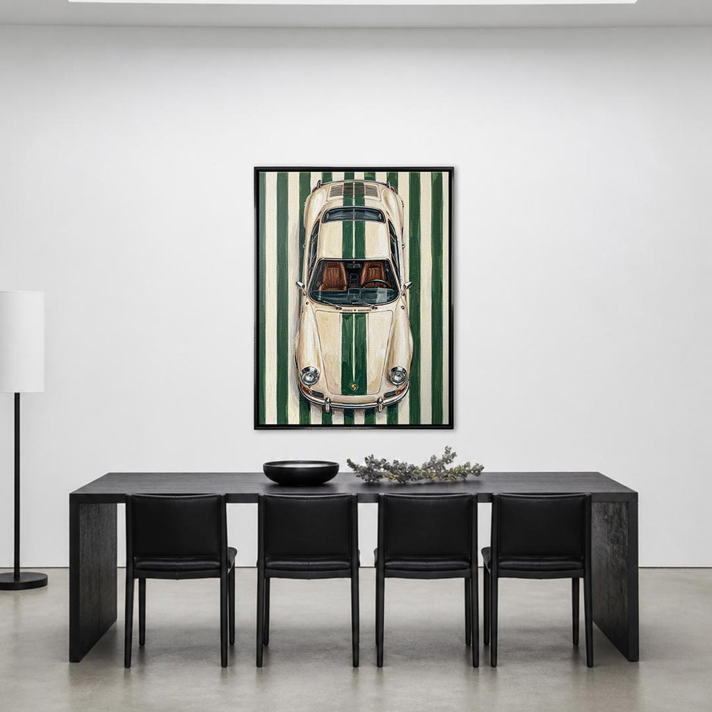 Obraz Racing Green – czarna rama – aranżacja we wnętrzu – Huephant