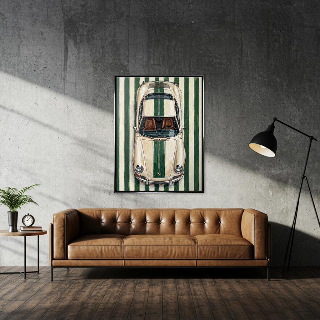 Obraz Racing Green – srebrna rama – aranżacja we wnętrzu – Huephant