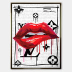 Red Lips – Płótno – Złota rama – Huephant