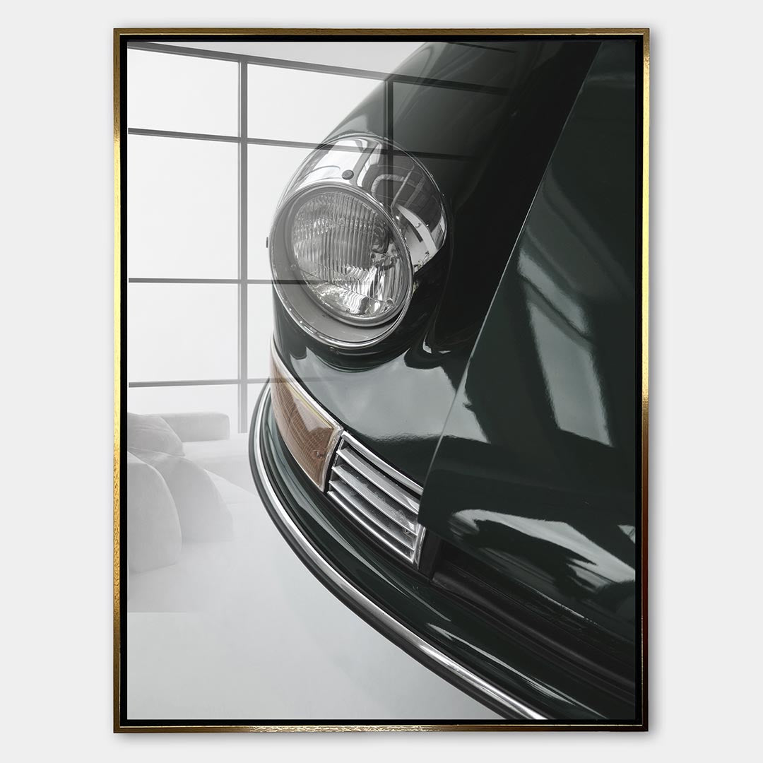 Obraz Headlight – Szkło akrylowe – Złota rama – Huephant