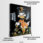 Nowoczesny obraz na płótnie w stylu pop-art przedstawiający kaczora z cygarem i monetami na czarnym tle. Wydruk galeryjny z napisem Make Money.