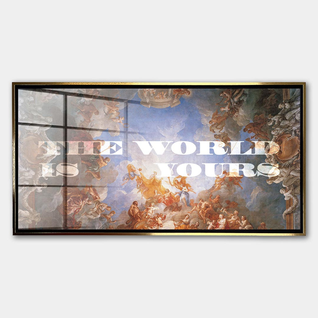 Obraz The World Is Yours – Szkło akrylowe – Złota rama – Huephant