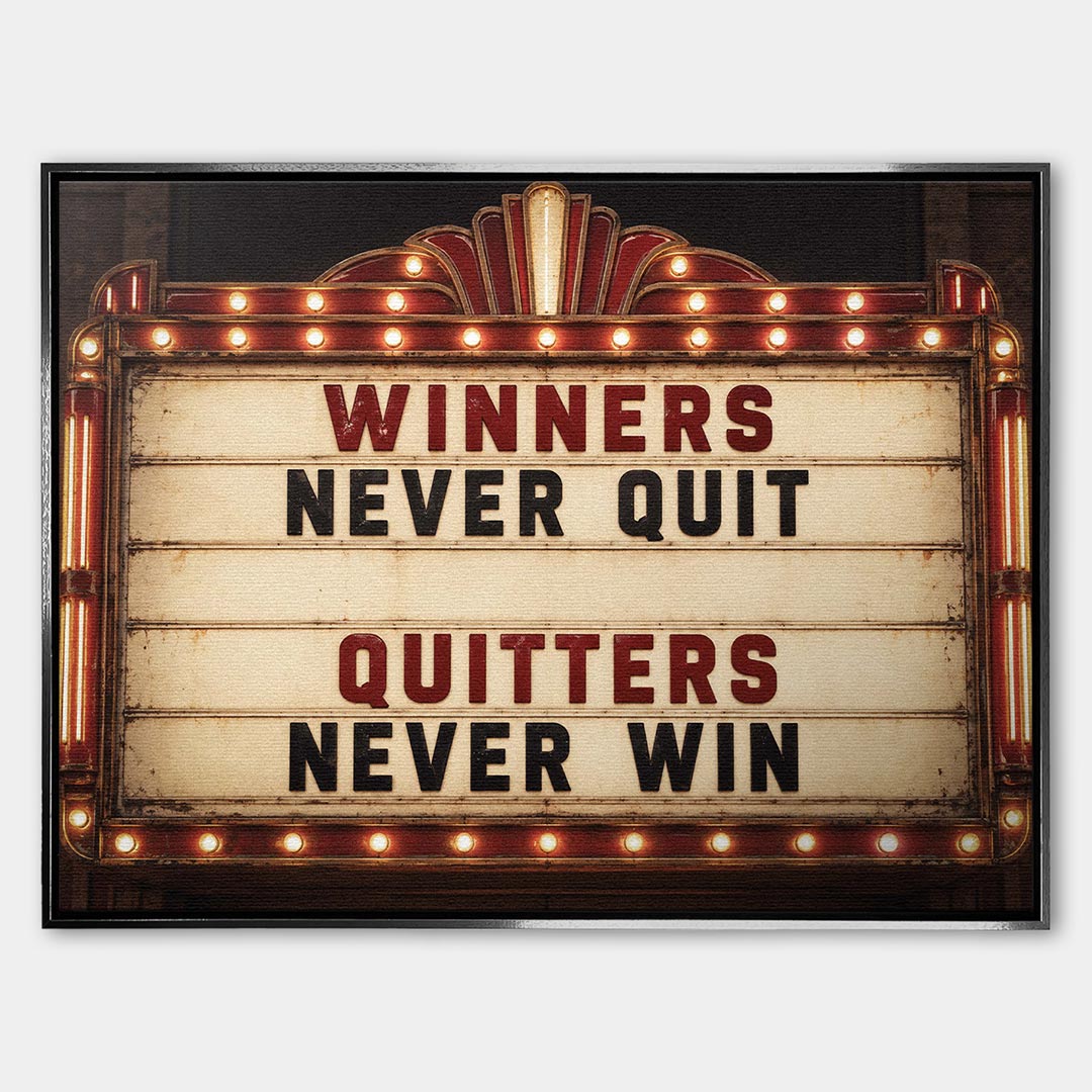Obraz Winners Never Quit – Płótno – Srebrna rama – Huephant