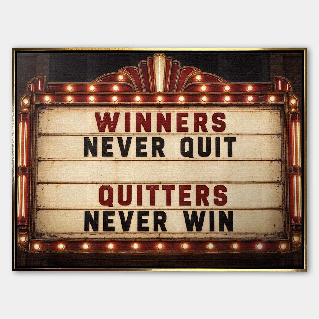 Obraz Winners Never Quit – Płótno – Złota rama – Huephant