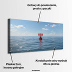 Minimalistyczny obraz na płótnie przedstawiający spokojne, błękitne morze z czerwoną boją i napisem You'll figure it out. Wydruk galeryjny Huephant.