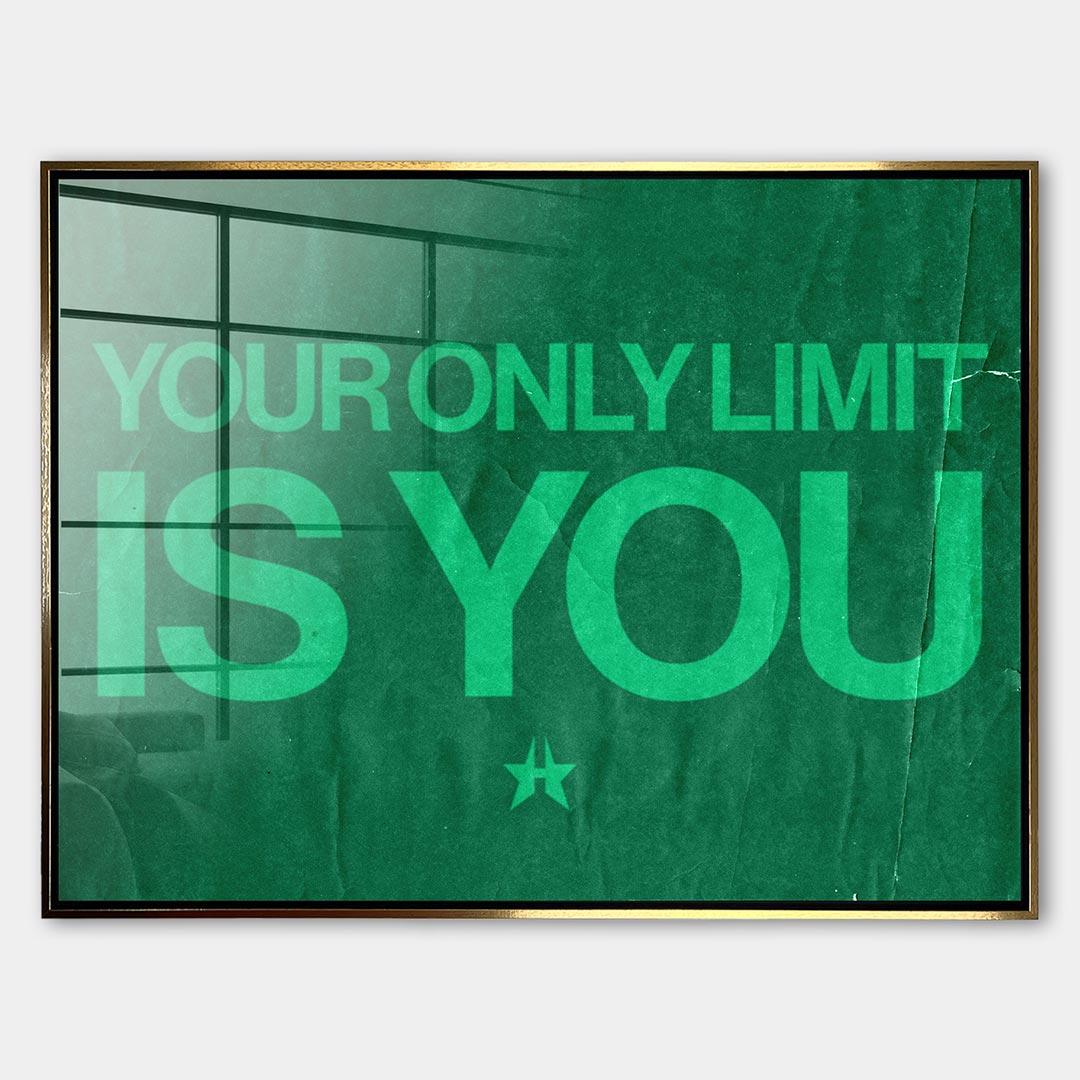 Obraz Your Only Limit Is You – Szkło akrylowe – Złota rama – Huephant