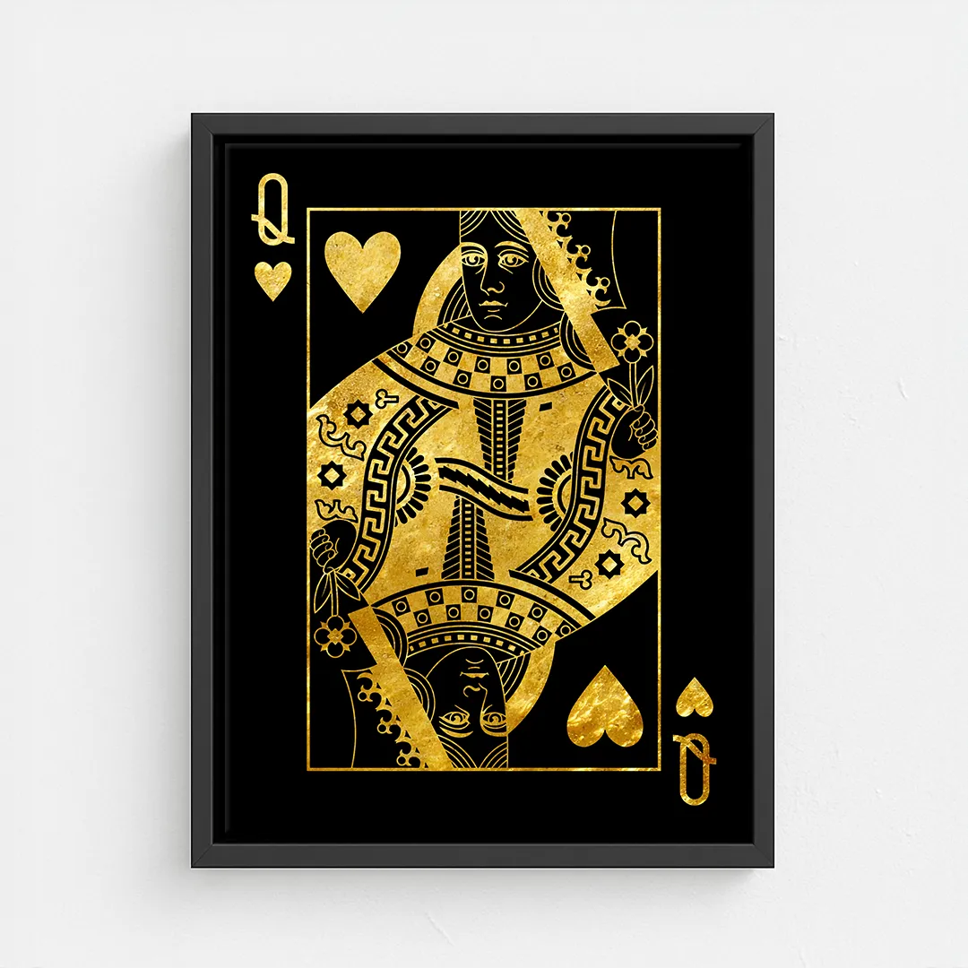 elegancki obraz na płótnie złoty queen of hearts