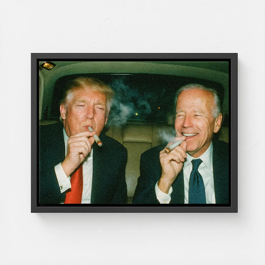 obraz na płótnie vibe ride donald trump joe biden dekoracja ścienna pop aart dekoracja na ścianę nowoczesna obraz na ścianę z politykiem humorystyczny obraz na ścianę