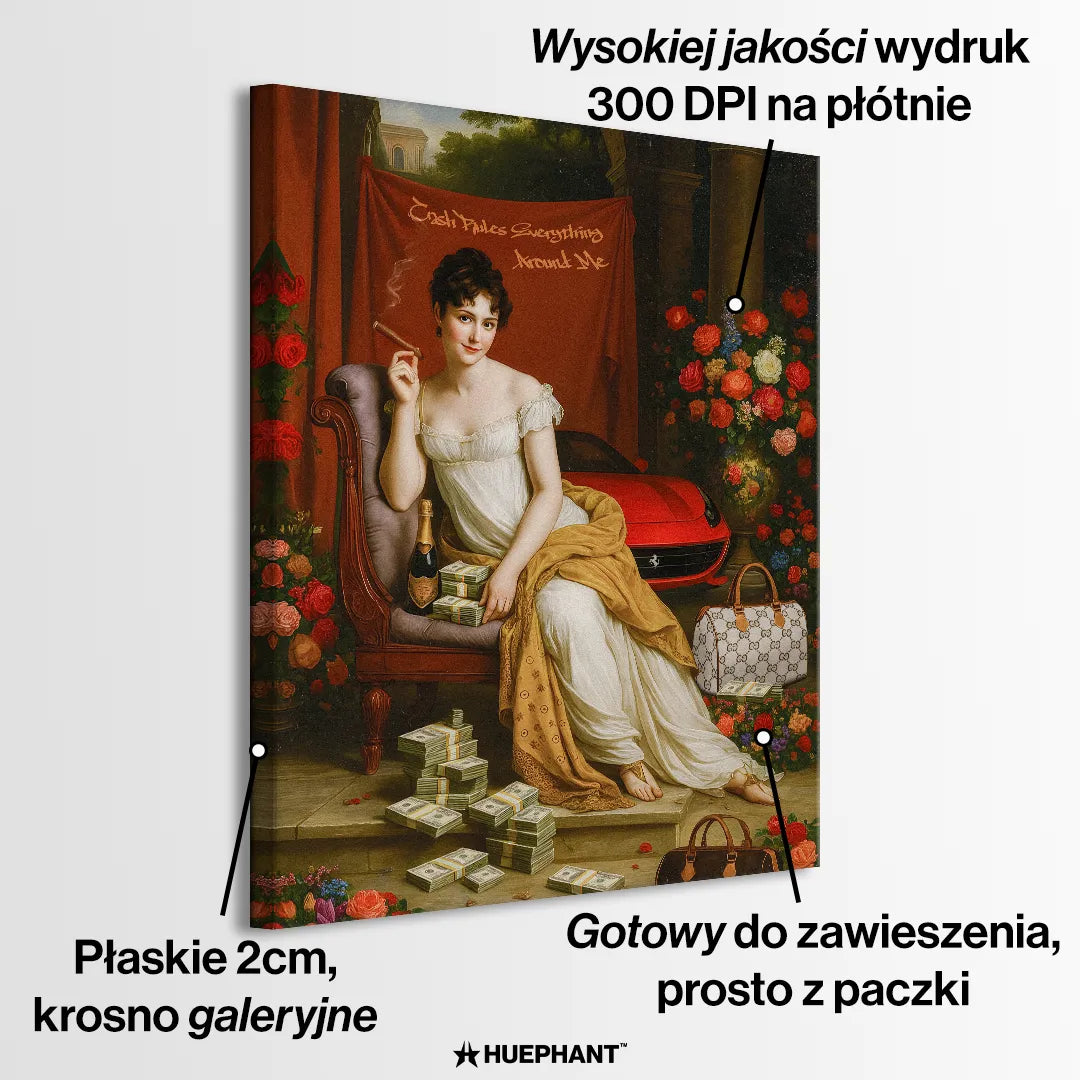 obraz na płótnie boss girl nowoczesna dekoracja ścienna status pieniądze  gucci ferrari don perignon madame recamier cygaro obraz na salonu do biuro sztuka nowoczesna