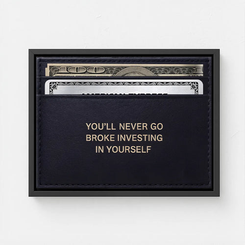 motywacyjny obraz na płótnie invest in yourself portfel z pieniędzmi i kartą kredytową