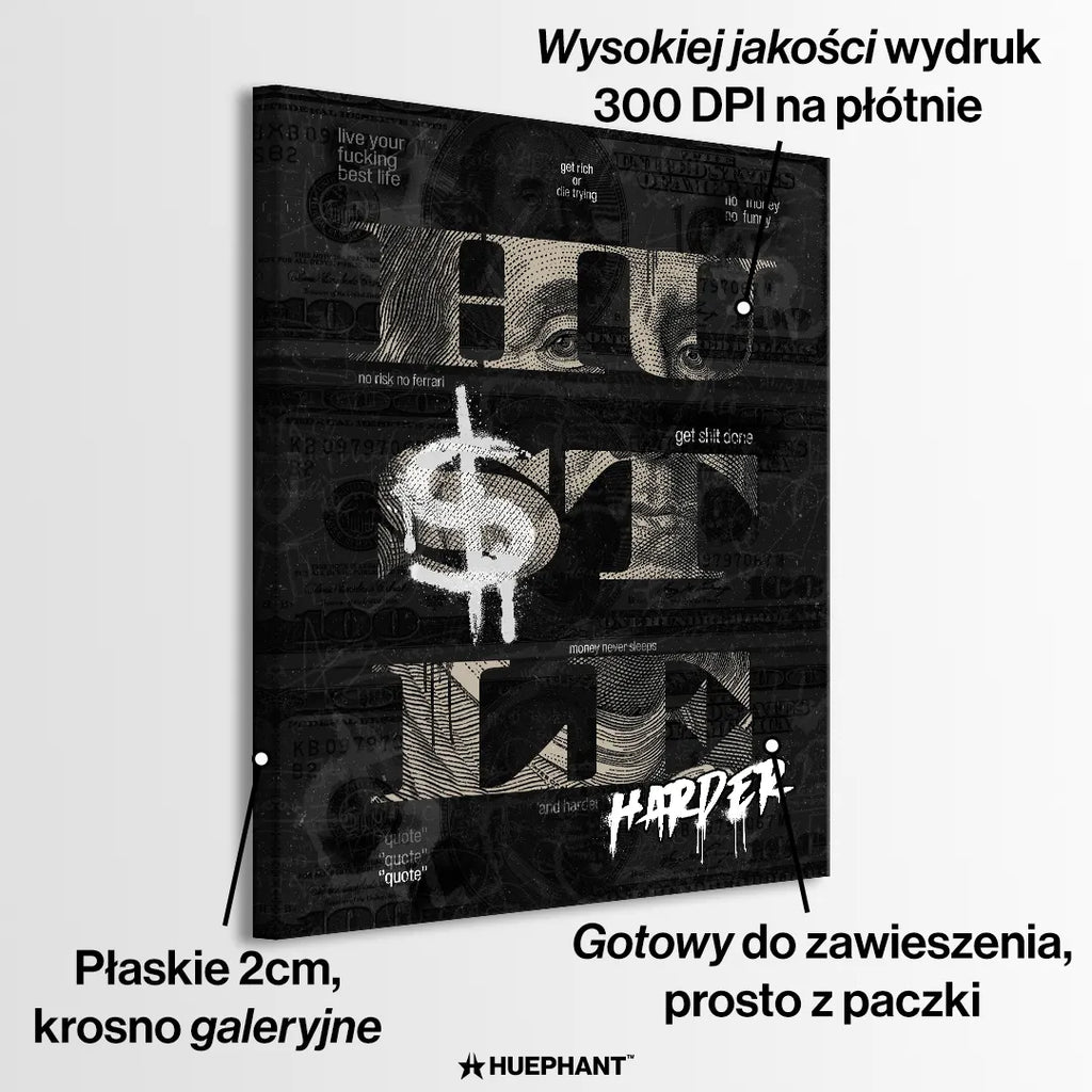 motywacyjny obraz na płótnie hustle harder