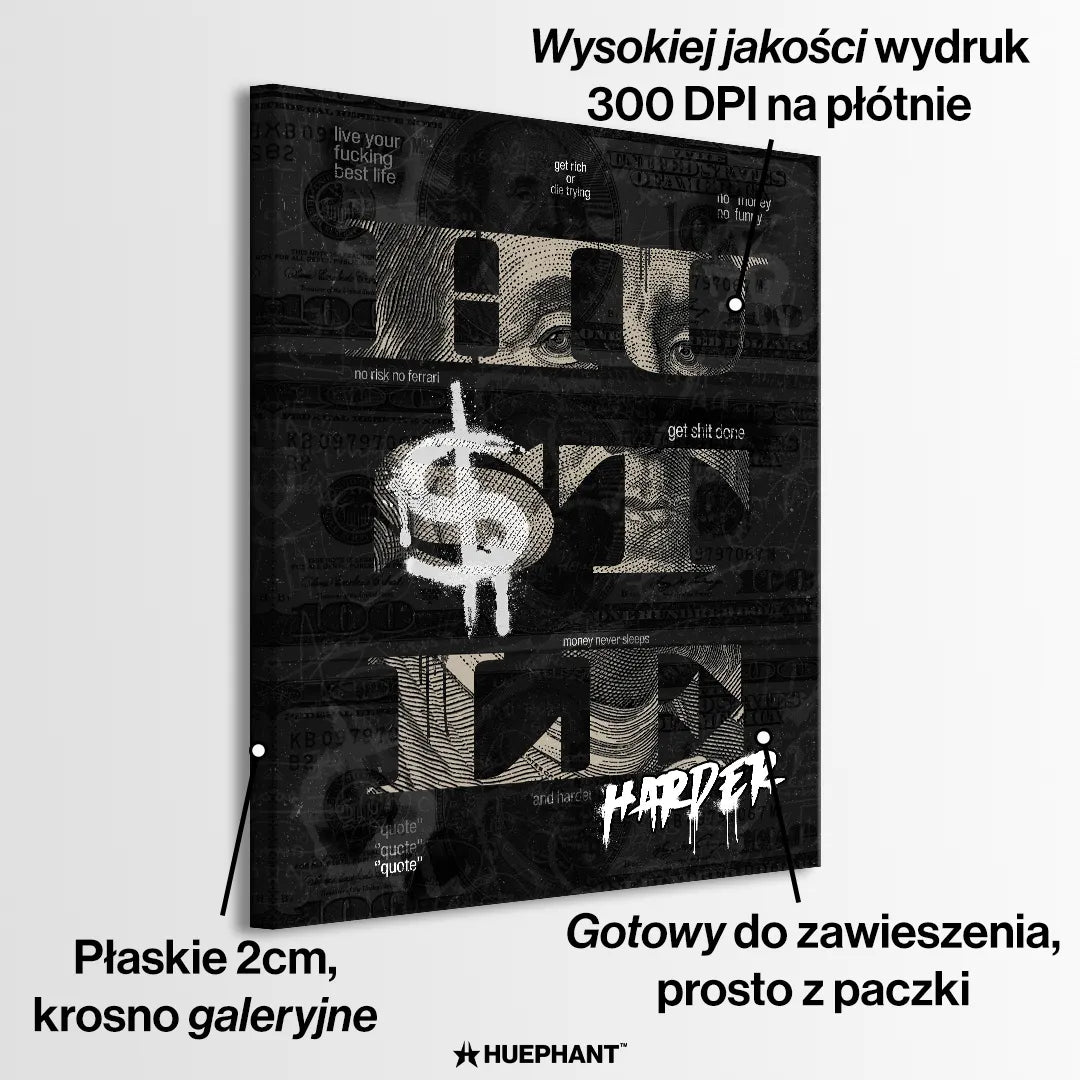 motywacyjny obraz na płótnie hustle harder