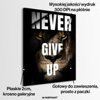 motywacyjny obraz na płótnie never give up z lwem