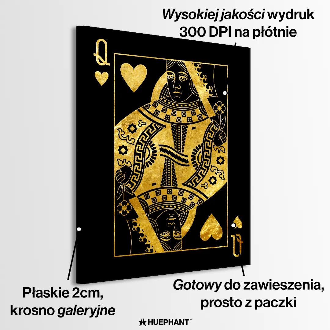 elegancki obraz na płótnie złoty queen of hearts