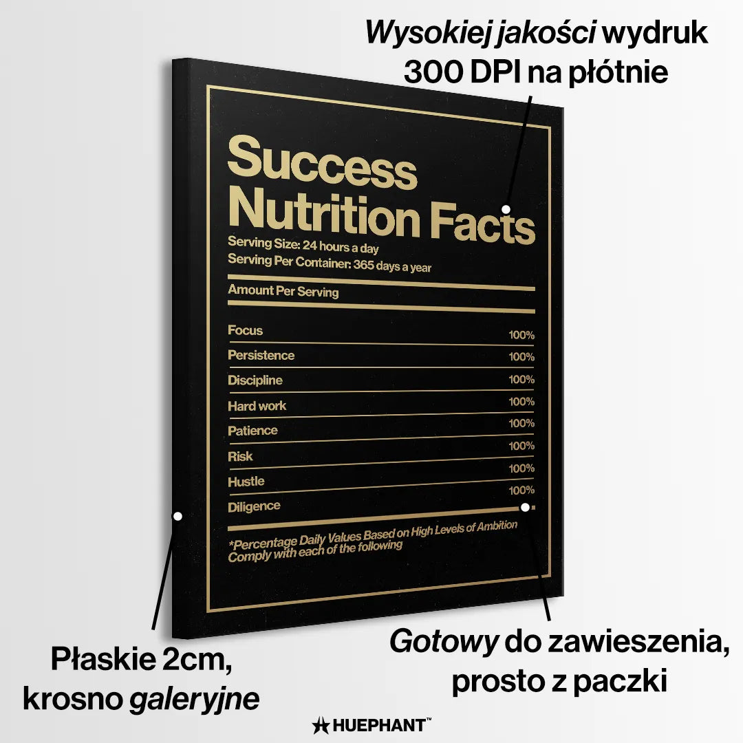 motywacyjny obraz na płótnie success nutrition facts skład wartości sukcesu