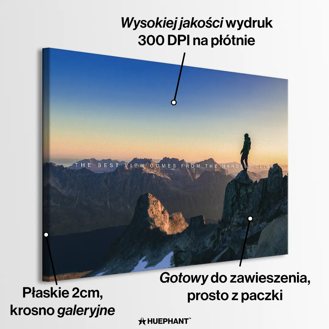 motywacyjny obraz na płótnie the climb the best view comes from the hardest climb