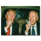 obraz na płótnie vibe ride donald trump joe biden dekoracja ścienna pop aart dekoracja na ścianę nowoczesna obraz na ścianę z politykiem humorystyczny obraz na ścianę palą papierosy