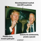 obraz na płótnie vibe ride donald trump joe biden dekoracja ścienna pop aart dekoracja na ścianę nowoczesna obraz na ścianę z politykiem humorystyczny obraz na ścianę palą papierosy