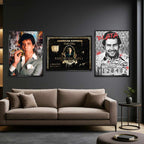 Zestaw obrazów na płótnie „Gangster Set” - Wilk z Wall Street, Pablo Escobar i Scarface, sztuka inspirowana ikonami gangsterów i sukcesu.