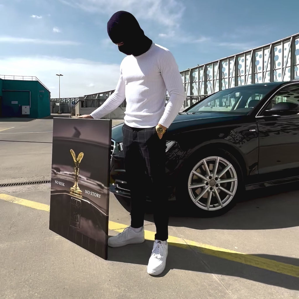 motywacyjny obraz na płótnie no risk no story rolls royce