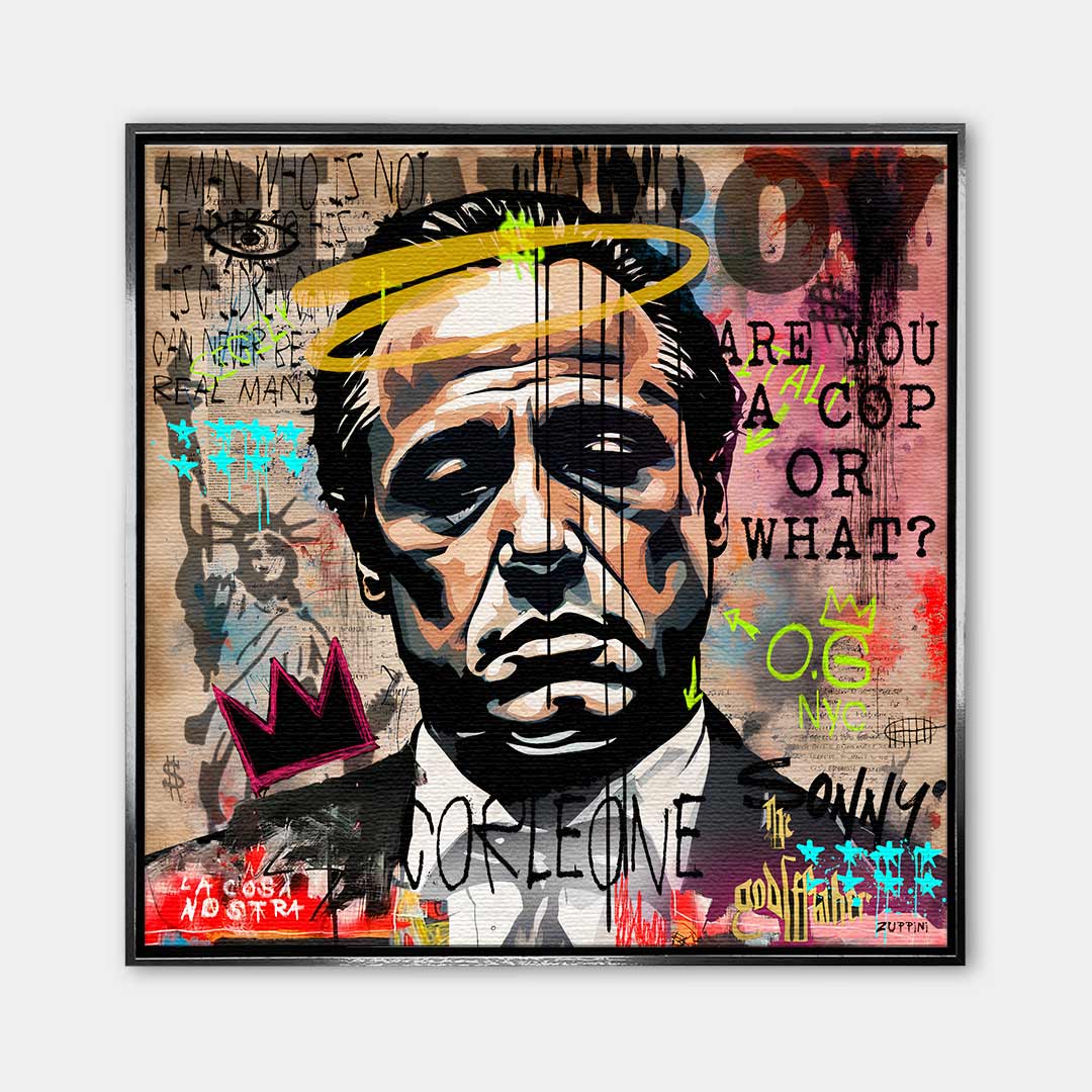 Obraz na płótnie Godfather Pop Icon. Nowoczesny pop-art i street-art z twarzą Don Corleone. Ekskluzywny wydruk galeryjny idealny do biura i salonu.