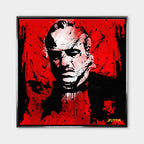 Obraz na płótnie Godfather Red, portret Don Vito Corleone w stylu pop-art i graffiti, czerwone tło, wydruk galeryjny Huephant, limitowana edycja 84 sztuk.