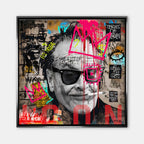 Obraz na płótnie Jack Nicholson styl pop-art street art, wydruk galeryjny czarno-biały z neonową koroną, sztuka nowoczesna limitowana edycja do salonu.
