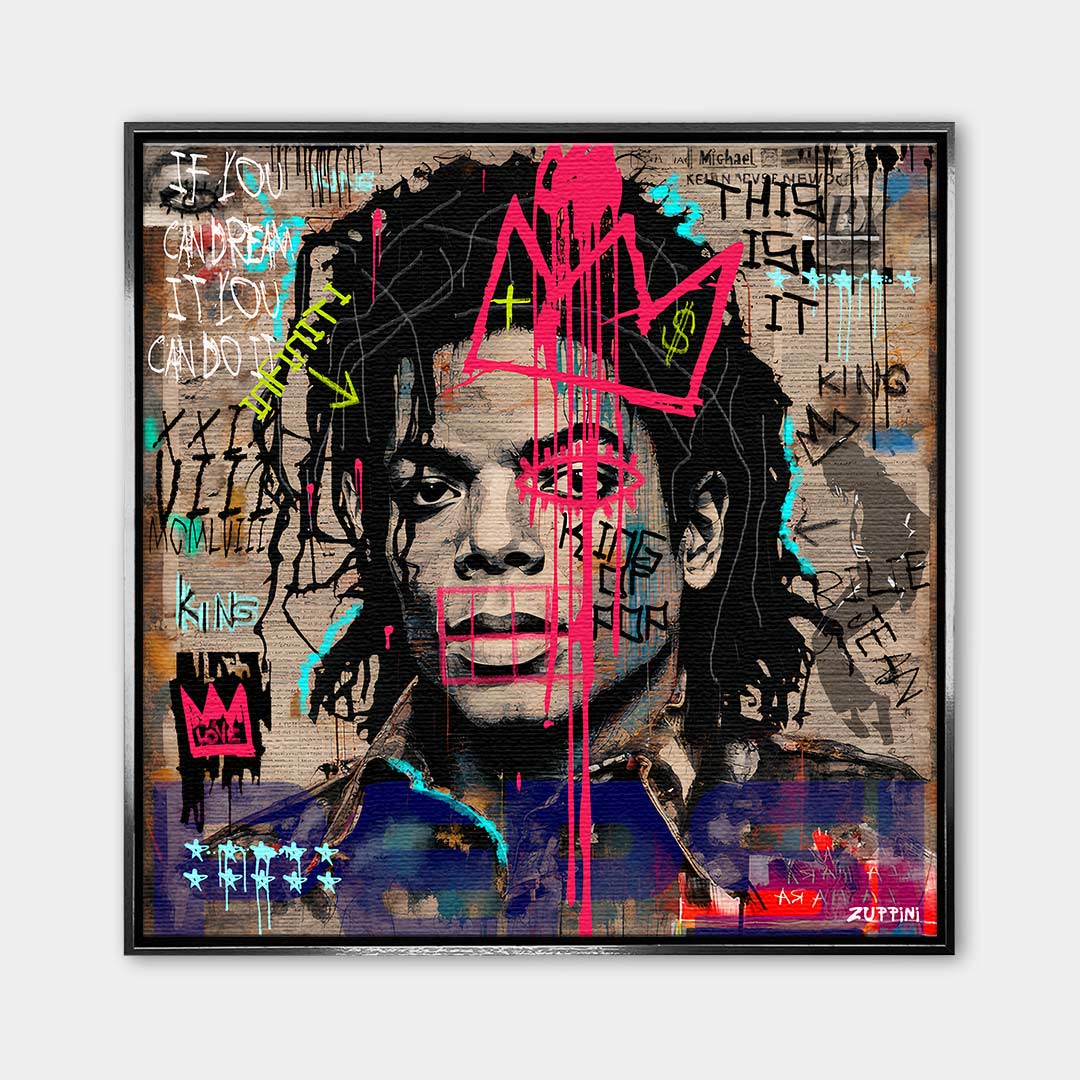 Nowoczesny obraz na płótnie Michael Jackson Pop. Wydruk galeryjny w stylu street art z różowym graffiti, idealna sztuka nowoczesna do salonu i biura.