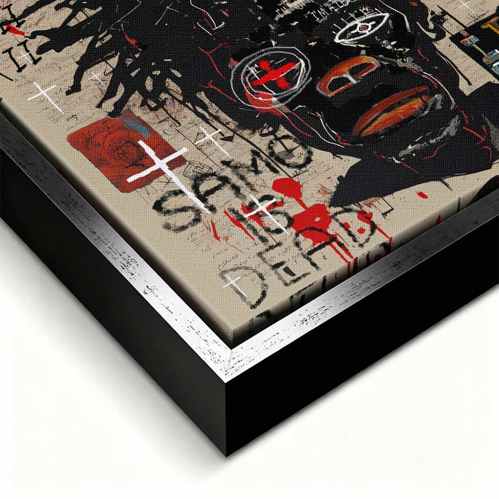 Obraz na płótnie Black Legend, wydruk galeryjny w stylu Jean-Michel Basquiat, nowoczesna sztuka neoekspresjonistyczna, czarny portret graffiti, marka Huephant.