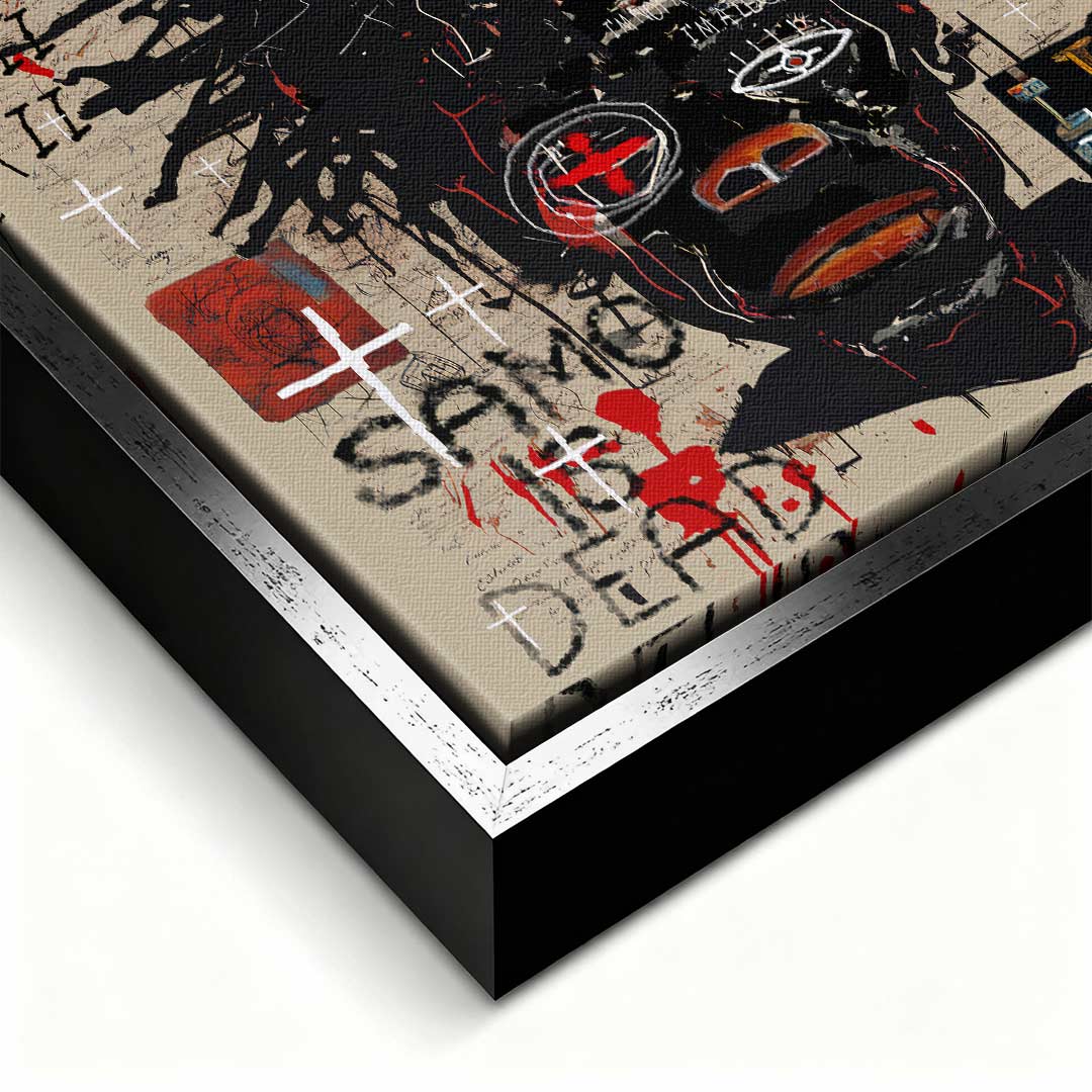 Obraz na płótnie Black Legend, wydruk galeryjny w stylu Jean-Michel Basquiat, nowoczesna sztuka neoekspresjonistyczna, czarny portret graffiti, marka Huephant.