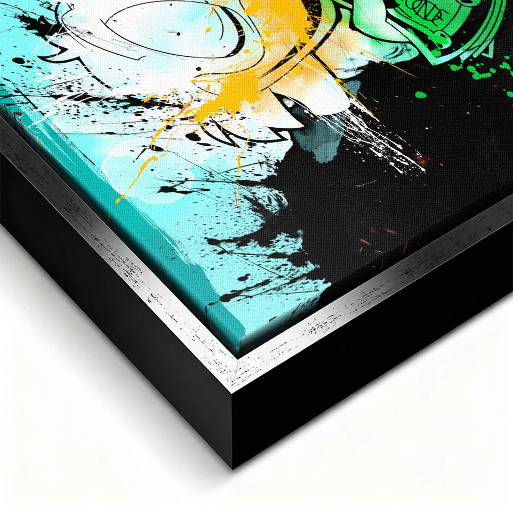 Nowoczesny obraz na płótnie Duck Cash Splatter, wydruk galeryjny pop-art, postać kaczki trzymającej gotówkę w stylu graffiti, marka Huephant, limitowana edycja 84 sztuk.