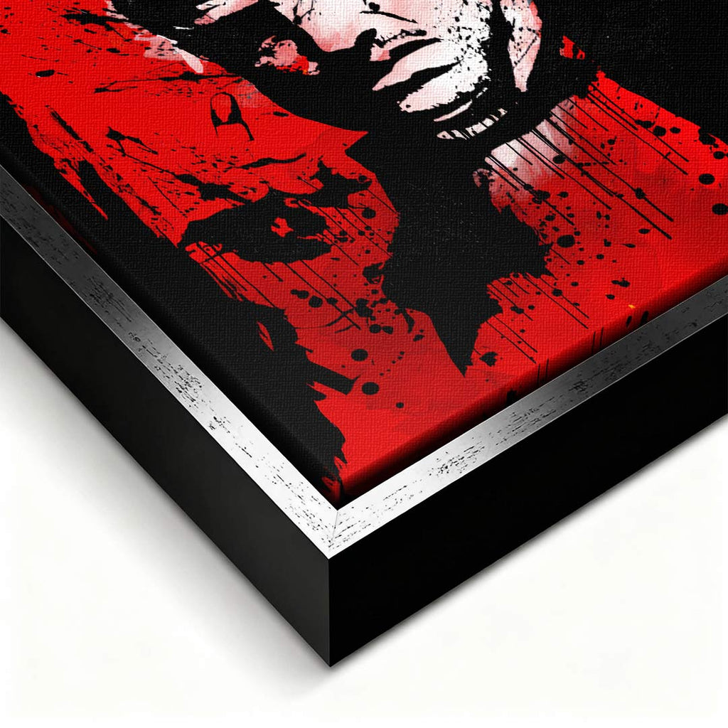 Obraz na płótnie Godfather Red, portret Don Vito Corleone w stylu pop-art i graffiti, czerwone tło, wydruk galeryjny Huephant, limitowana edycja 84 sztuk.