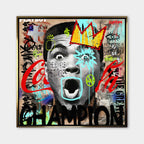 Obraz na płótnie Ali Champion. Nowoczesna sztuka pop-art z Muhammadem Alim w koronie. Ekskluzywny wydruk galeryjny, motywacyjne graffiti.