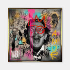 Nowoczesny obraz na płótnie Dali Manifest, wydruk galeryjny pop-art, czarno-biały portret Salvadora Dali z kolorowym graffiti, marka Huephant, limitowana edycja.