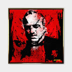 Obraz na płótnie Godfather Red, portret Don Vito Corleone w stylu pop-art i graffiti, czerwone tło, wydruk galeryjny Huephant, limitowana edycja 84 sztuk.