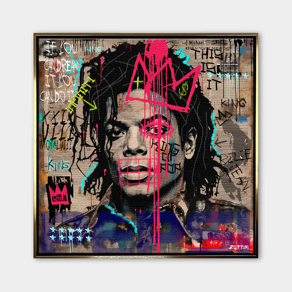 Nowoczesny obraz na płótnie Michael Jackson Pop. Wydruk galeryjny w stylu street art z różowym graffiti, idealna sztuka nowoczesna do salonu i biura.