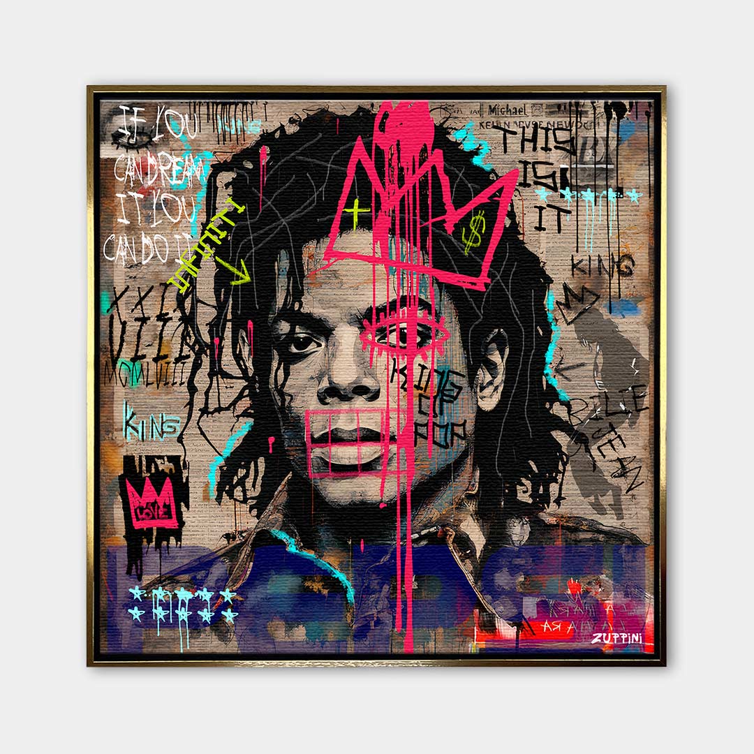 Nowoczesny obraz na płótnie Michael Jackson Pop. Wydruk galeryjny w stylu street art z różowym graffiti, idealna sztuka nowoczesna do salonu i biura.