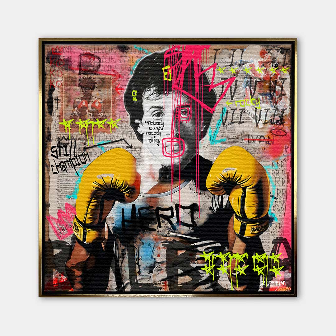 Nowoczesny obraz na płótnie Rocky Balboa. Motywacyjny wydruk galeryjny w stylu street art i pop art, idealna sztuka do biura, salonu lub domowej siłowni.