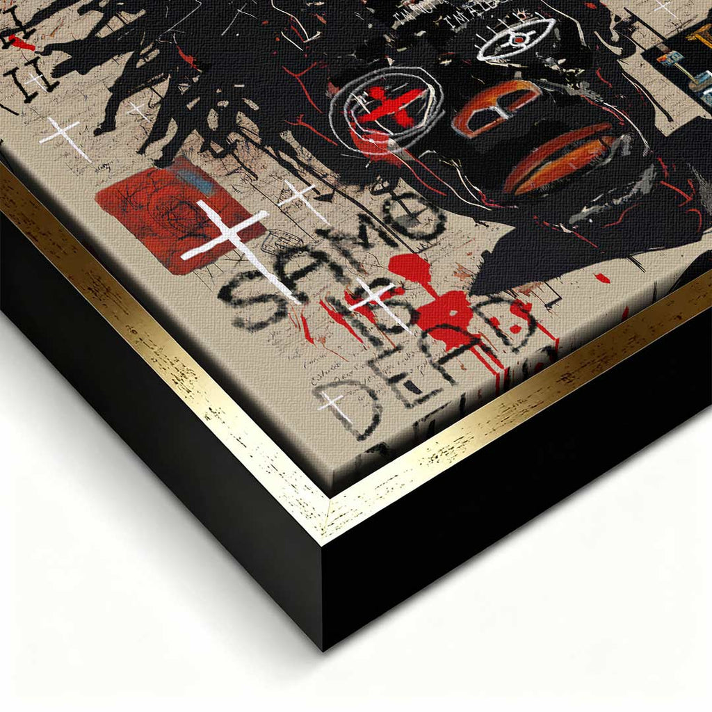 Obraz na płótnie Black Legend, wydruk galeryjny w stylu Jean-Michel Basquiat, nowoczesna sztuka neoekspresjonistyczna, czarny portret graffiti, marka Huephant.