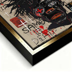 Obraz na płótnie Black Legend, wydruk galeryjny w stylu Jean-Michel Basquiat, nowoczesna sztuka neoekspresjonistyczna, czarny portret graffiti, marka Huephant.