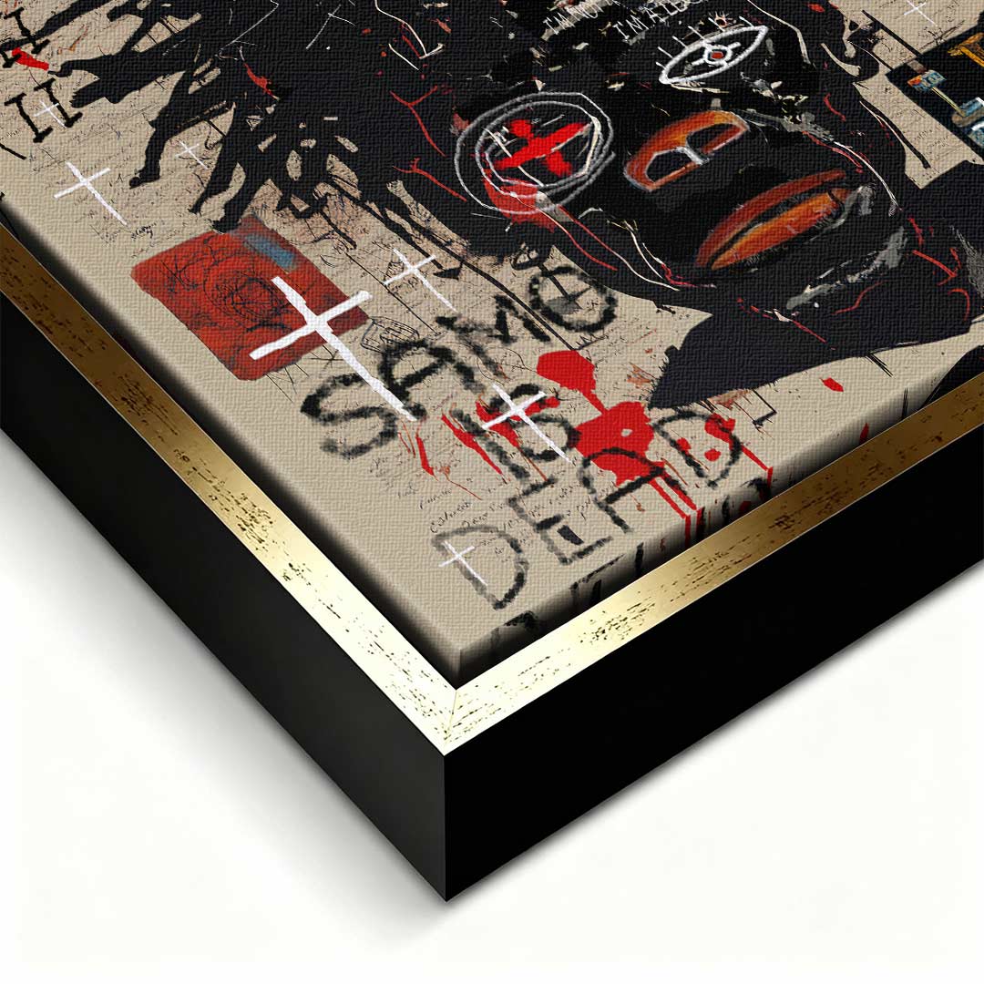 Obraz na płótnie Black Legend, wydruk galeryjny w stylu Jean-Michel Basquiat, nowoczesna sztuka neoekspresjonistyczna, czarny portret graffiti, marka Huephant.