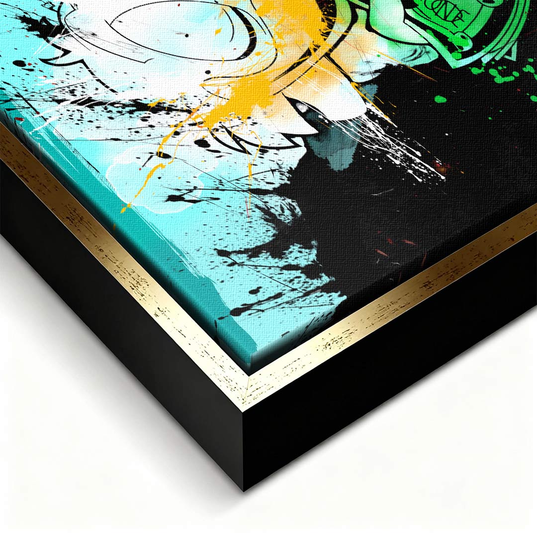 Nowoczesny obraz na płótnie Duck Cash Splatter, wydruk galeryjny pop-art, postać kaczki trzymającej gotówkę w stylu graffiti, marka Huephant, limitowana edycja 84 sztuk.