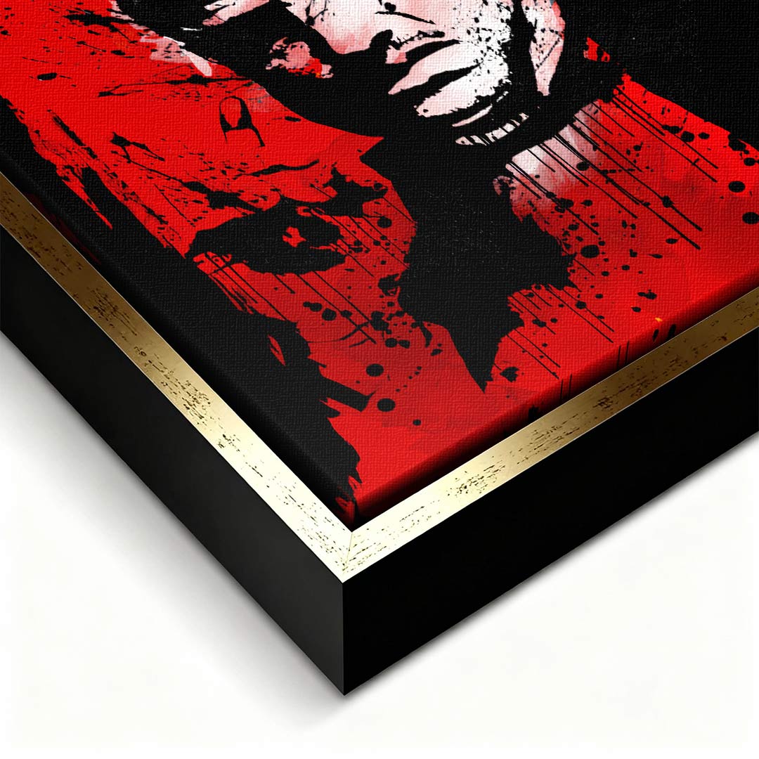 Obraz na płótnie Godfather Red, portret Don Vito Corleone w stylu pop-art i graffiti, czerwone tło, wydruk galeryjny Huephant, limitowana edycja 84 sztuk.