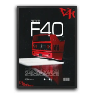 Plakat na ścianę dla fanów motoryzacji przedstawiający czerwone ferrari f40. Plakat samochód sportowy ferrari f40