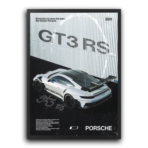 Plakat na ścianę dla fanów motoryzacji przedstawiający Porsche GT3 RS. Plakat samochód sportowy