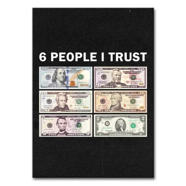 obraz na płótnie dolary banknoty 6 people i trust hustle mentality canvas motywacja self made millionaire motivational canvas motywacyjny obraz na płótnie