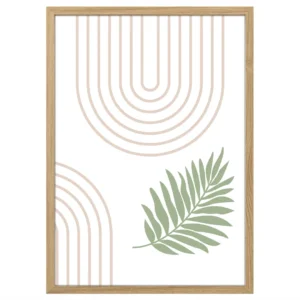 plakat Liść i Linie boho geometryczny natura minimalistyczny obraz na ścianę dekoracja do salonu drewniana rama
