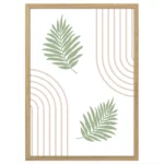poster plakat liście i linie boho geometryczny natura minimalistyczny obraz na ścianę dekoracja do salonu drewniana rama